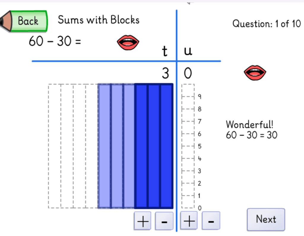 Screenshot of Doorway Online numeracy activity Sums with blocks