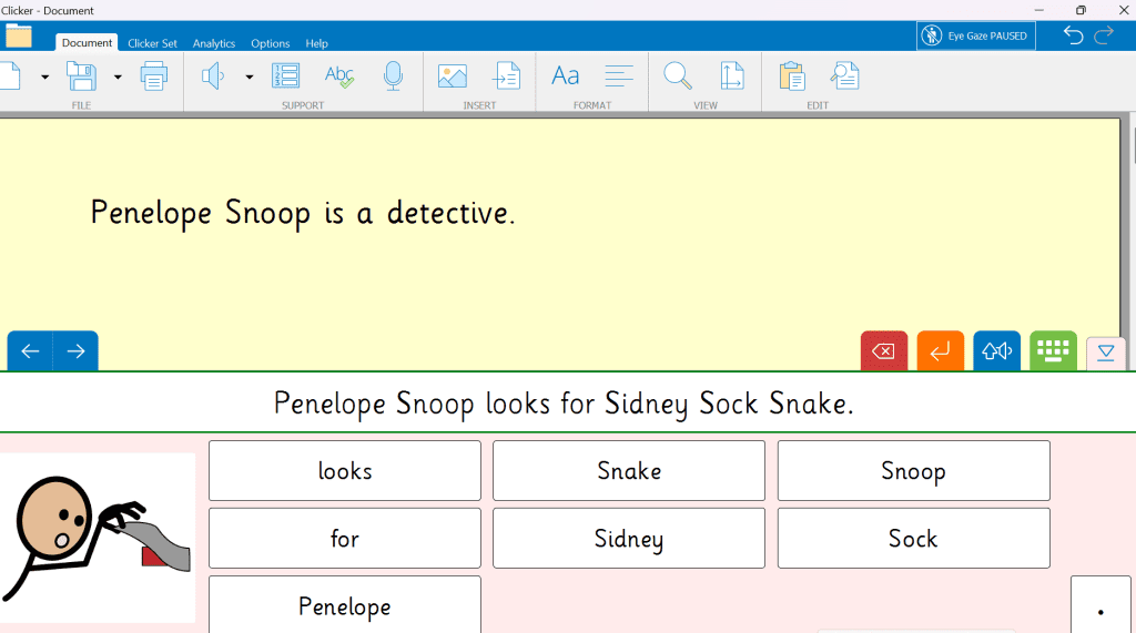 Screenshot of writing sentences using a Clicker sentence set