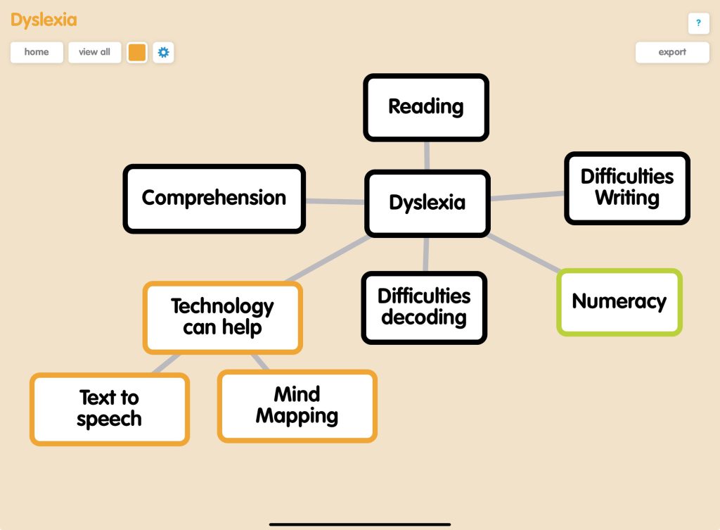 Screenshot of a Mind Map on the topic of dyslexia